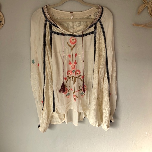 FREE PEOPLE EMBROIDERED BOHO BLOUSE - Picture 2 of 8